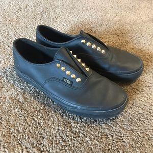 VANS. Black leather slip on